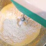 Mix the flour in the egg yolk dough of the chiffon cake
