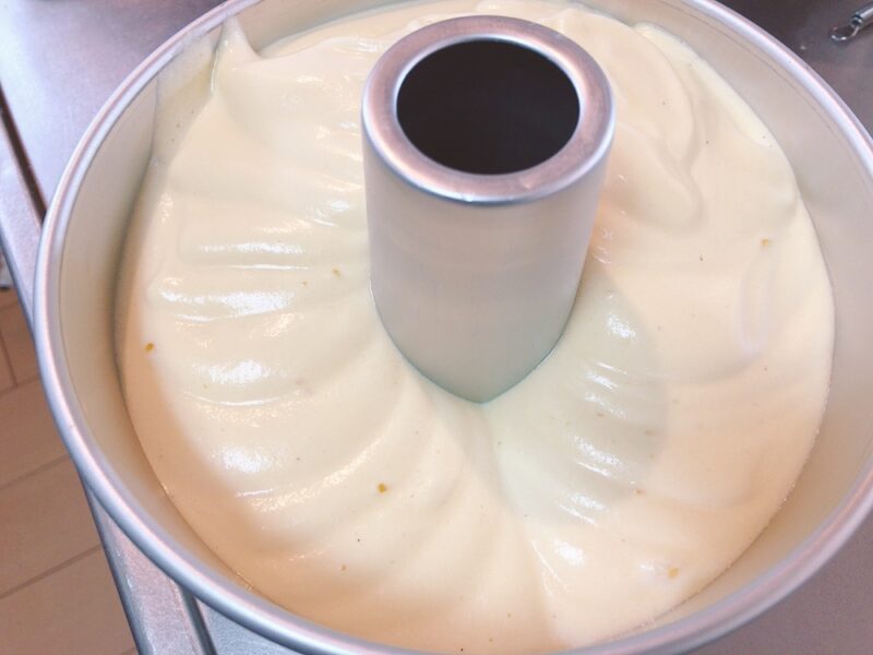 Pour the final dough into the chiffon cake mold