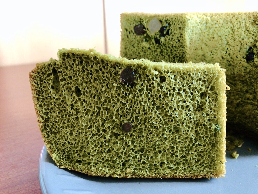 A piece of matcha chiffon cake