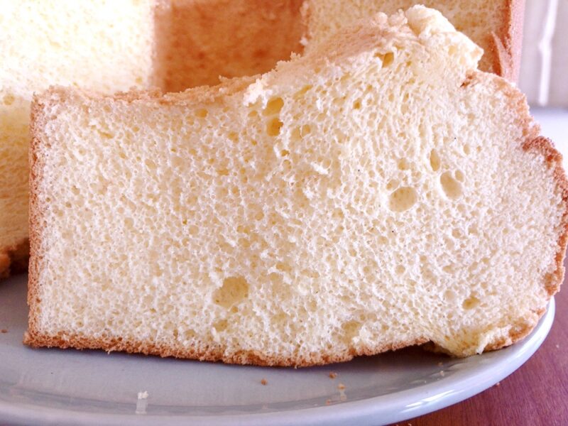 Cross section of chiffon cake that has shrunk and clogged