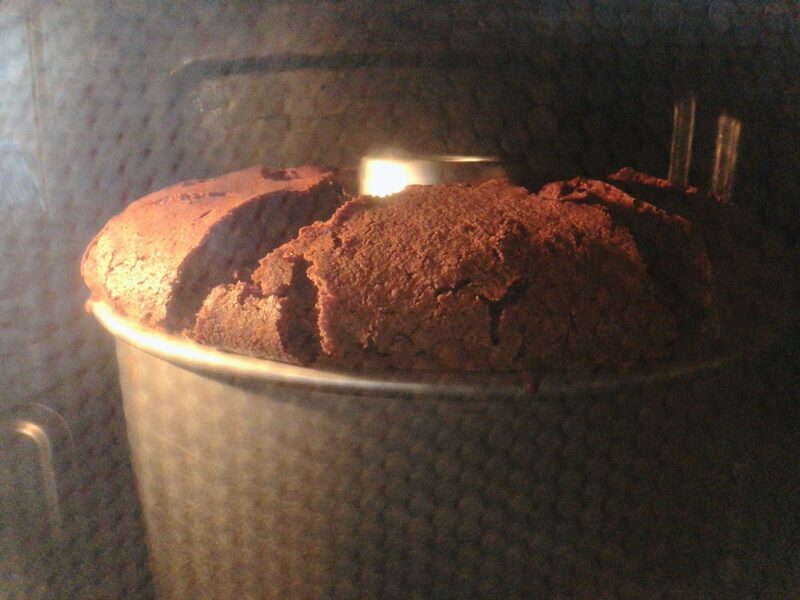 Chocolate chiffon cake 1 minute before baking in the oven 30 minutes before baking