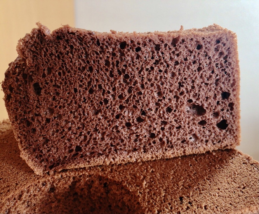 A piece of chocolate chiffon cake